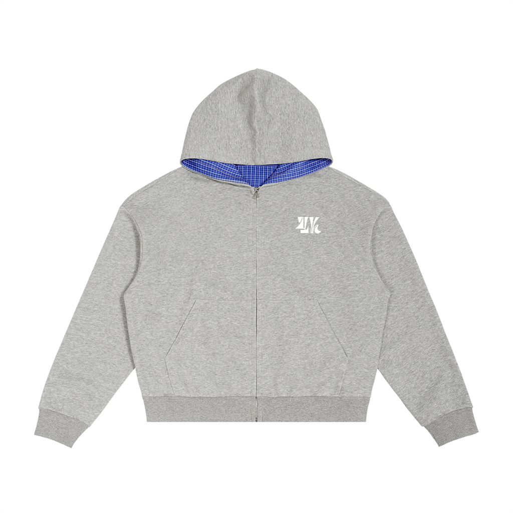 4K Plaid Boxy Zip Hoodie